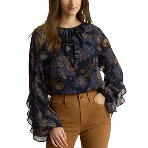 Nordstrom; Lauren Ralph Lauren Floral Print Ruffle Trim Blouse