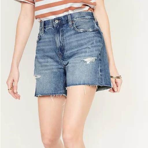 old navy, Old Navy High-Waisted Slouchy Straight Medium-Wash Cut-Off Non-Stretch Jean Shorts
