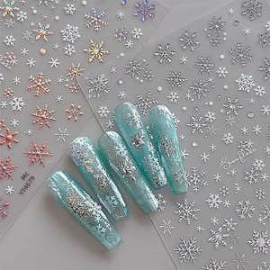 2 Sheets Snowflake Nail Stickers 3D Self-Adhesive Laser Silver Snow Flake Holiday Nail Art