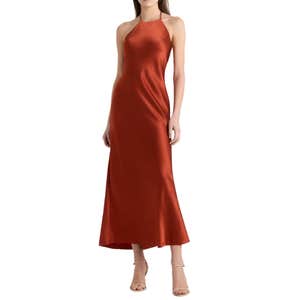 Quince Washable Silk Halter Maxi Dress in Paprika Red