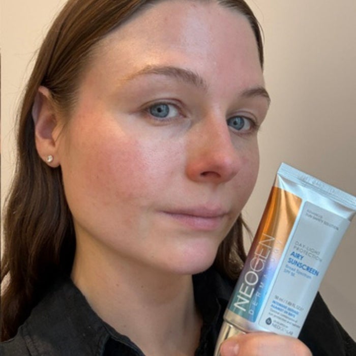 Tester Allison Wall after applying the NEOGEN Day Light Protection Airy Sunscreen SPF 50+ to her face.
