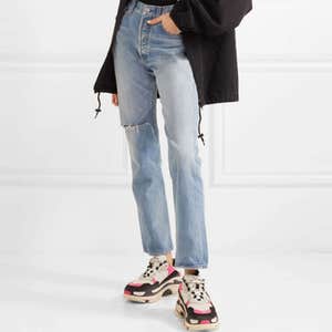 net-a-porter.com, Balenciaga Distressed High-Rise Straight-Leg Jeans