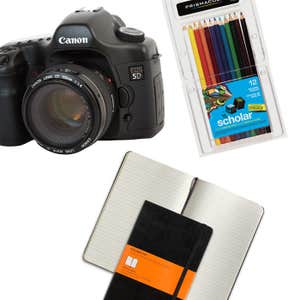 michaels.com, staples.com, canon.com, Colored Pencils, Moleskine Notebook, and Canon Camera