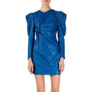 neimanmarcus.com, Isabel Marant Cove Puffed-Sleeve Twisted Front Leather Mini Dress