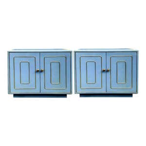 1970s Hollywood Regency Blue & Gold Beading Nightstand