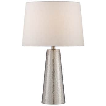 360 Lighting Silver Leaf Hammered Metal Cylinder Table Lamp