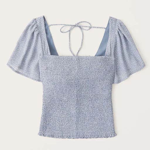 abercrombie.com, Abercrombie & Fitch All-Over Smocked Flutter Sleeve Top