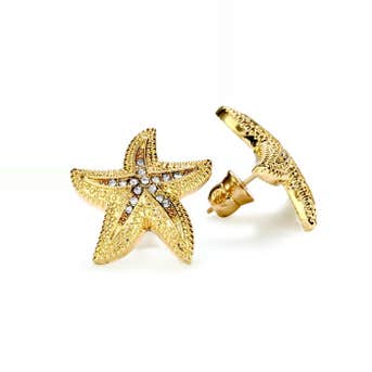 ABS by Allen Schwartz Gold-Tone Starfish Pavé Crystal Button Earrings