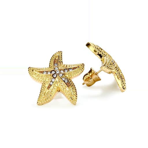amazon.com, ABS by Allen Schwartz Gold-Tone Starfish Pavé Crystal Button Earrings