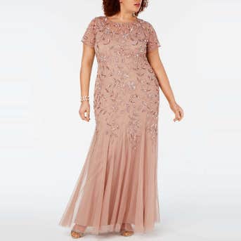 Adrianna Papell Floral Embellished Godet Gown