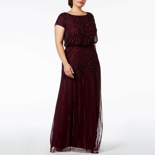 macys.com, Adrianna Papell Plus Size Bead-Illusion Blouson Dress