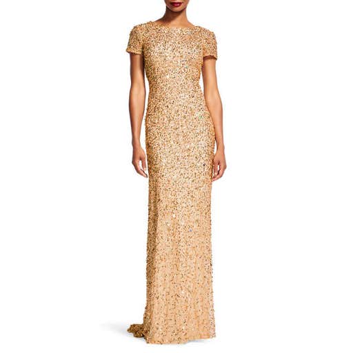 nordstrom.com, Adrianna Papell Short Sleeve Sequin Mesh Gown