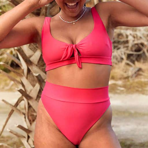 ae.com, Aerie Tie Banded Wide Strap Scoop Bikini Top And High Cut Cheeky Bikini Bottom