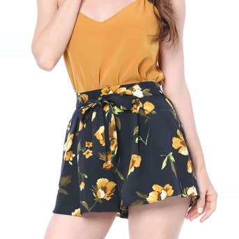 Allegra K Floral Print Beach Summer Short