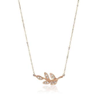 Amazon Collection 10k Rose Gold and White Diamond Leaf Pendant Necklace