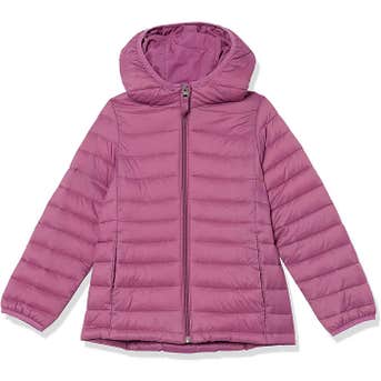 Amazon Essentials Girls' Lightweight Water-Resistant Packable Hooded Puffer Jacket