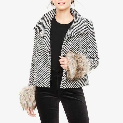 anntaylor.com, Ann Taylor Funnel Neck Coat With Faux Fur Cuffs