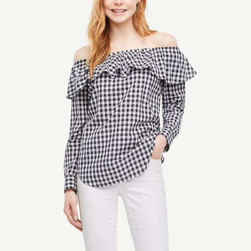 anntaylor.com, Ann Taylor Gingham Off The Shoulder Blouse