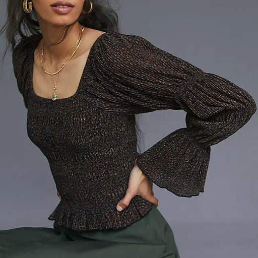 anthropologie.com, Anthropologie Shimmer Puff-Sleeved Top