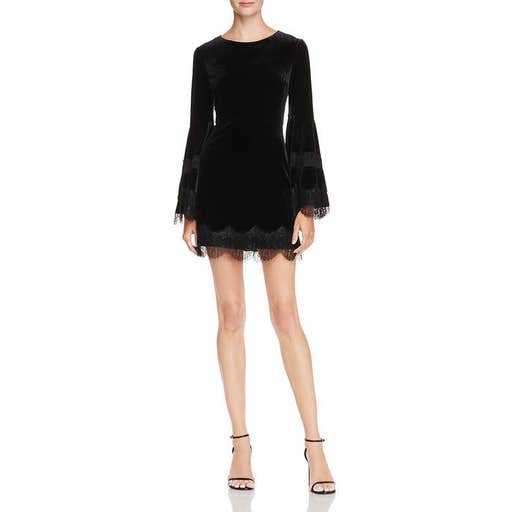 bloomingdales.com, Aqua Bell-Sleeve Velvet & Lace Dress