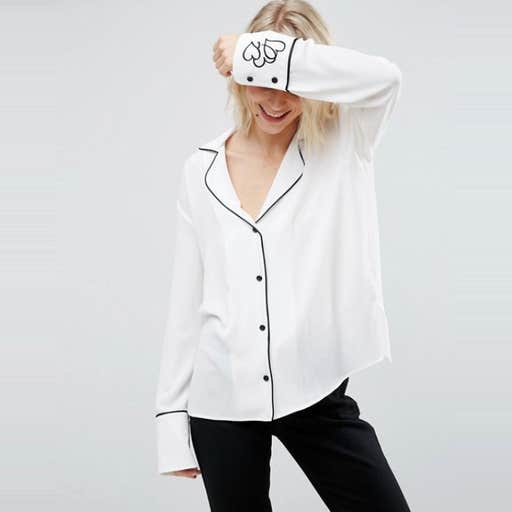 asos.com, ASOS Piped Pajama Blouse With Embroidered Heart Cuf