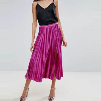 ASOS Satin Pleated Midi Skirt with Thigh Split