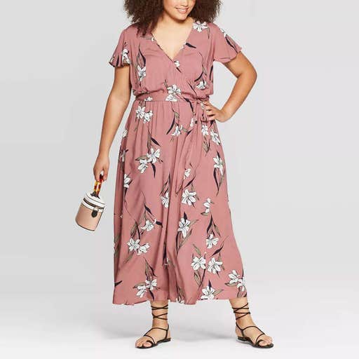 target.com, Ava & Viv Plus Size Floral Print Short Sleeve V-Neck Maxi Wrap Dress