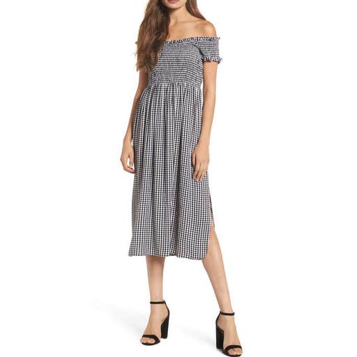 nordstrom.com, Bardot Gingham Off The Shoulder Midi Dress