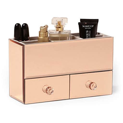 amazon.com, Beautify Small Mirrored Rose Gold Glass Jewelry Box and Cosmetic Makeup Organizer
