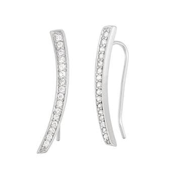 Beaux Bijoux Sterling Silver CZ Curved Bar Ear Climber Crawler Earrings