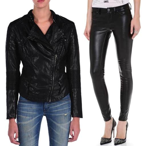 blanknyc.com and shopbop.com, BlankNYC Vegan Leather Moto Jacket and Jeans
