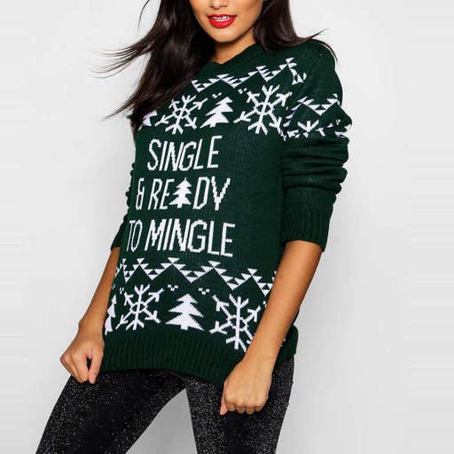 boohoo.com, Boohoo Single Ready To Mingle Christmas Jumper