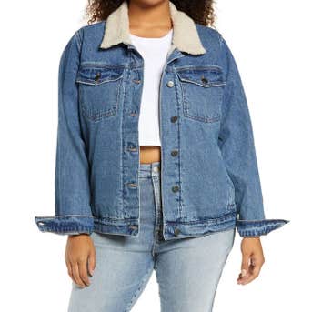 BP Denim Trucker Jacket With Faux Shearling Collar