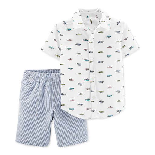 macys.com, Carters Toddler Boys 2-Pc. Printed Shirt & Striped Shorts Cotton Set