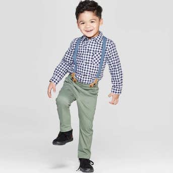 Cat & Jack Toddler Boys' 3pc Gingham Shirt and Chinos Suspenders Set