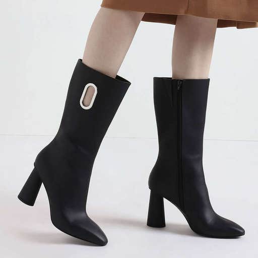 charleskeith.com, Charles & Keith Eyelet Detail Cylindrical Heel Calf Boots