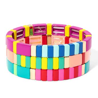 Dvacaman Set Of 3 Enamel Stretch Bangle Bracelets