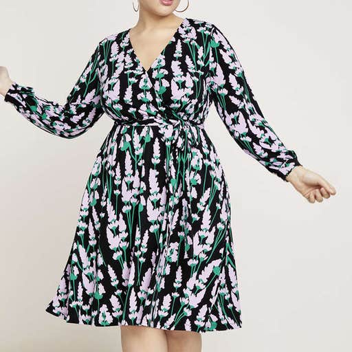 eloquii.com, Eloquii Printed Long Sleeve Wrap Dress