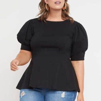 Eloquii Puff Sleeve Peplum Top