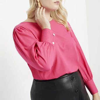 Eloquii Puff Sleeve Top With Pearl Details