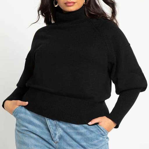 eloquii.com, Eloquii Tall Cuff Turtleneck Puff Sleeve Sweater