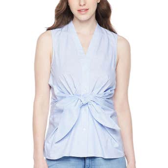 Essentialist Striped Sleeveless Button Down Shirt With Front Tie