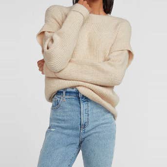 Express Cozy Capped Sleeve Crew Neck Sweater