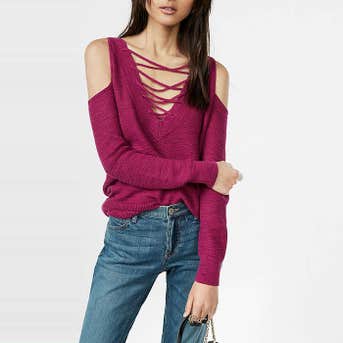 Express Two-Way Lace-Up Tunic Sweater