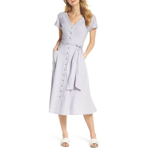 nordstrom.com, Gal Meets Glam Collection Vanessa Button Front Linen Blend Midi Dress