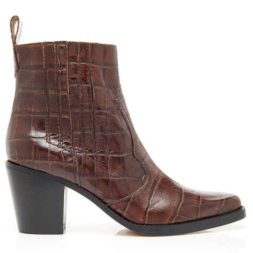 modaoperandi.com, Ganni Croc-Effect Leather Ankle Boots