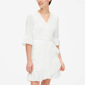 Gap Eyelet Embroidered Ruffle Wrap Dress