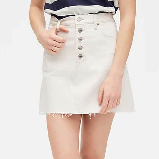 gap.com, Gap High Rise Denim Skirt In Cream Ecru