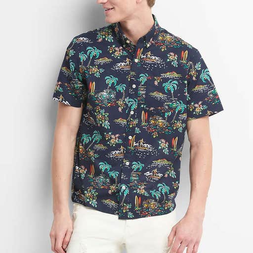 gap.com, Gap Print Poplin Short Sleeve Shirt in Stretch