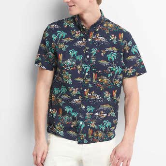 Gap Print Poplin Short Sleeve Shirt in Stretch